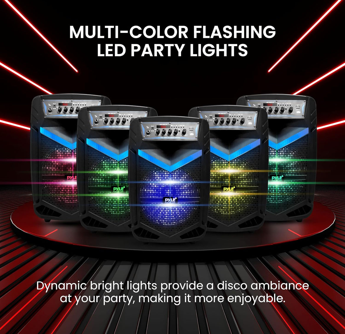 Portable Bluetooth PA Speaker System  600W Rechargeable 10” Subwoofer 1” Tweeter, Recording Function, Mic In Party Lights USB/SD Radio