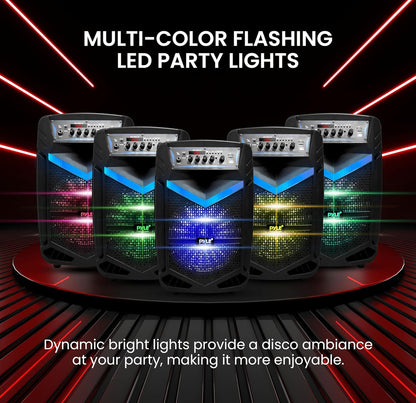 Portable Bluetooth PA Speaker System  600W Rechargeable 10” Subwoofer 1” Tweeter, Recording Function, Mic In Party Lights USB/SD Radio