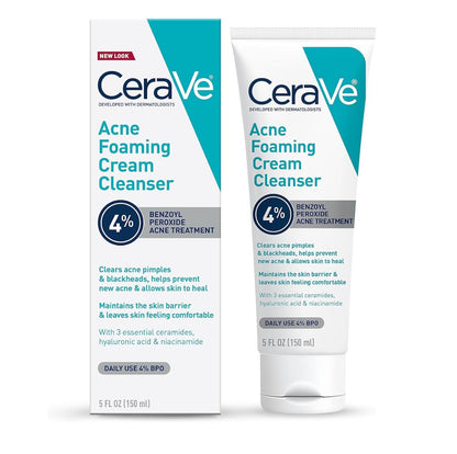 CeraVe Aknee Skuimende Roomreiniger, 4% Bensielperoksied met Hialuroonsuur, Niasienamied en Seramiede