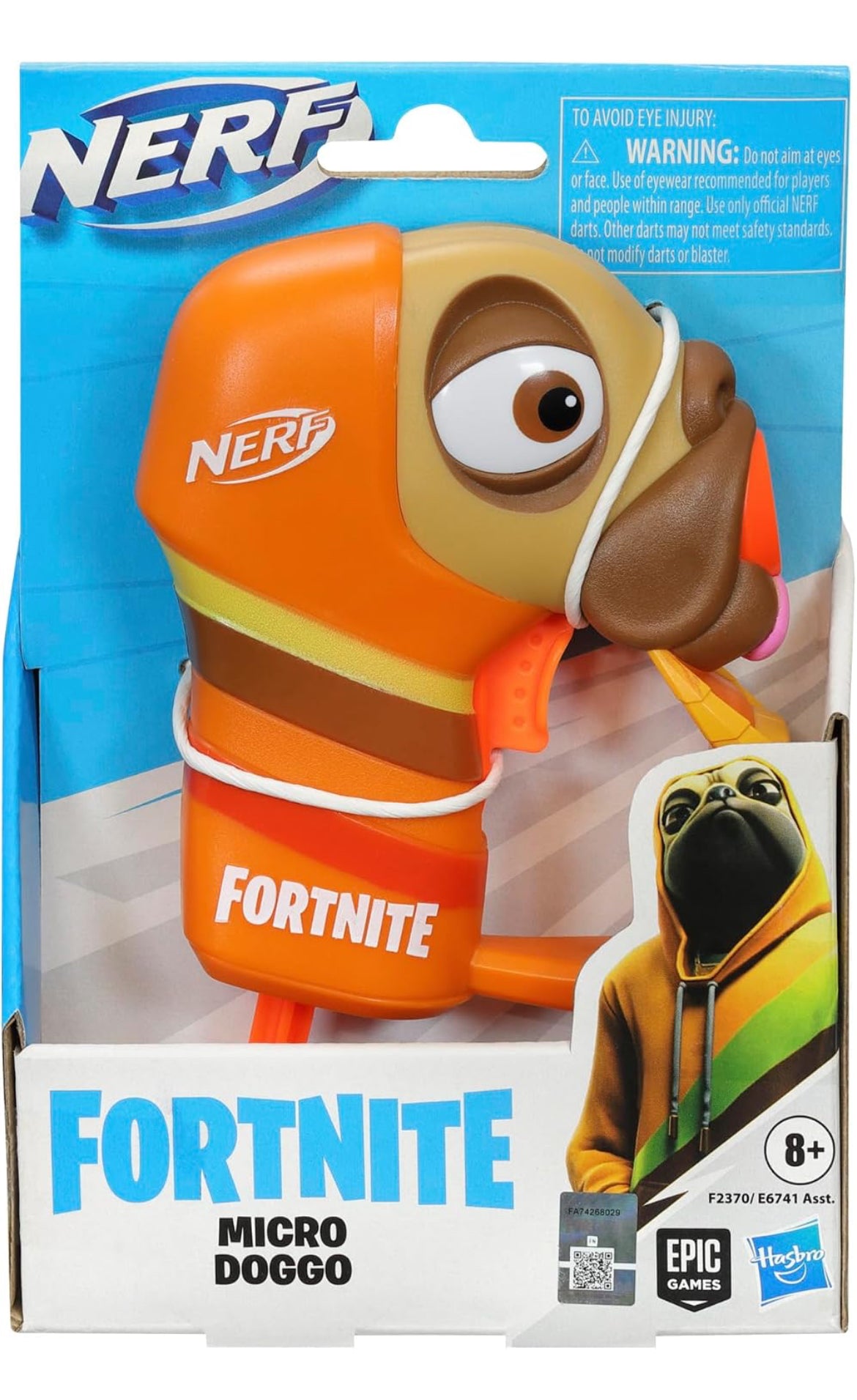 Nerf Fortnite Micro Doggo Mini Dart-Firing Blaster - Fortnite Doggo Outfit Design - Includes 2 Official Nerf Elite Darts