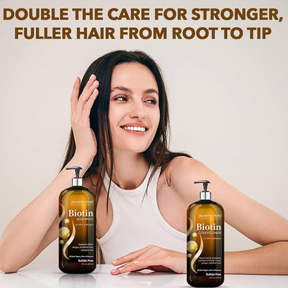 PURE Biotin Sjampoe en Conditionerstel met DHT-blokkeerderkompleks – Hidreer, Voed en Ondersteun Gesonde Hare, Sulfaatvry, vir Mans en Vroue – (473 ml)