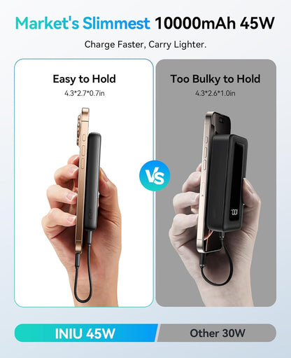 INIU Draagbare Laaier, Ligste 10000mAh 45W PD Kragbank, USB C in&uit Vinniglaai Battery Pak, Eksterne Foon Kragbank Versoenbaar met iPhone 16 15 14 13 Samsung S22 S21 Google iPad ens