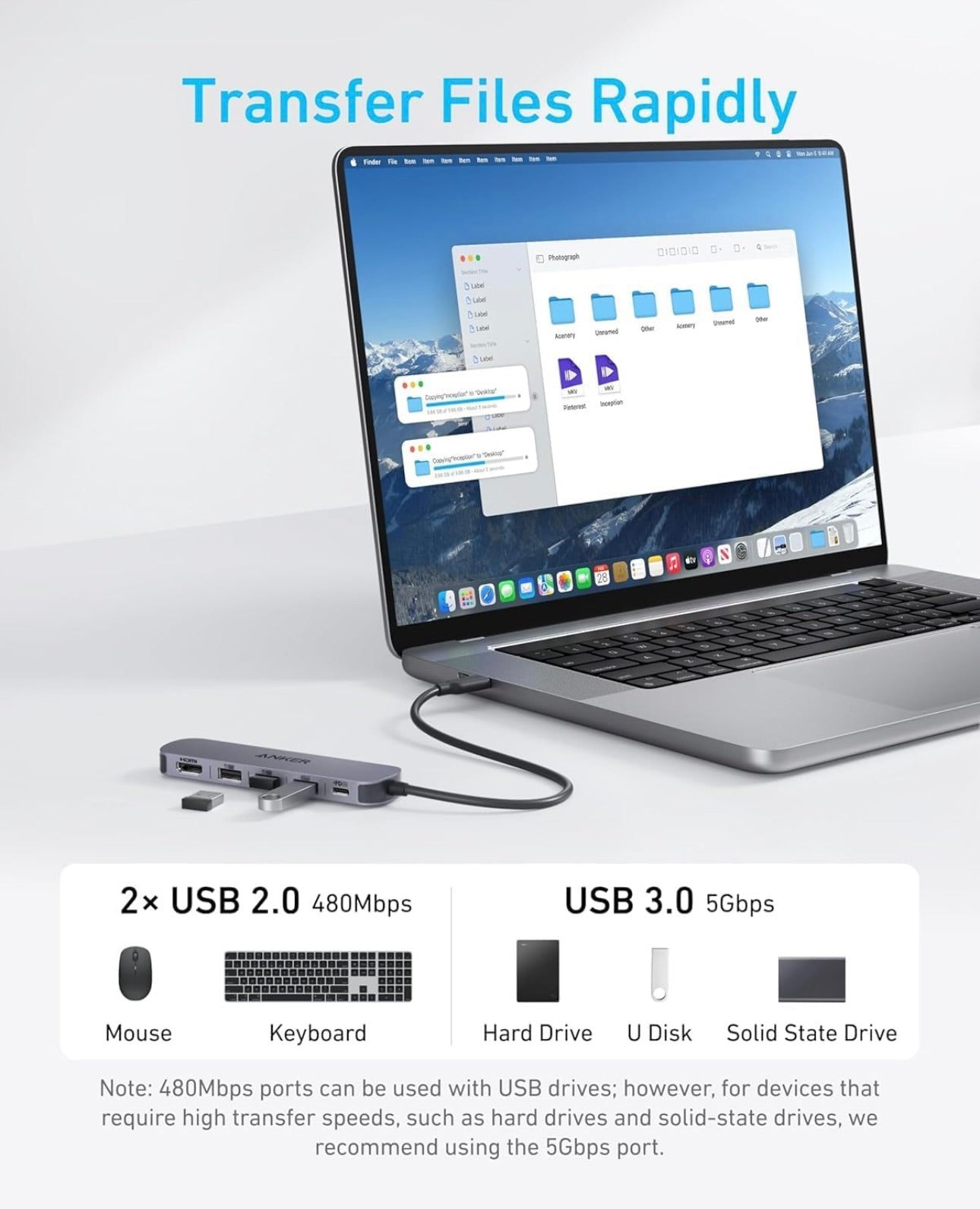 Anker USB-C Hub (5-in-1), 4K@30Hz HDMI with 100W Max Power Delivery - (Charger Not Included)