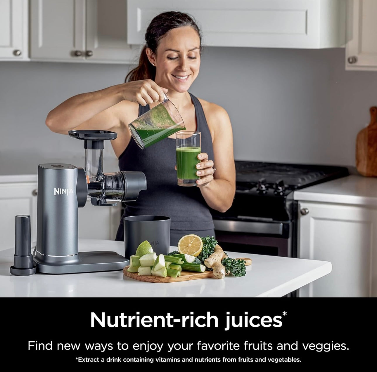 Ninja NeverClog Cold Press Juicer, Powerful Slow Juicer with Total Pulp Control, Countertop, Electric, 2 Pulp Functions - Charcoal (JC151)