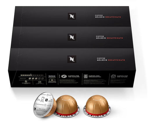 Nespresso Capsules Vertuo, Melozio Decaffeinato, Medium Roast Espresso - (30Ct) Coffee Pods Brews (7.8 oz.)