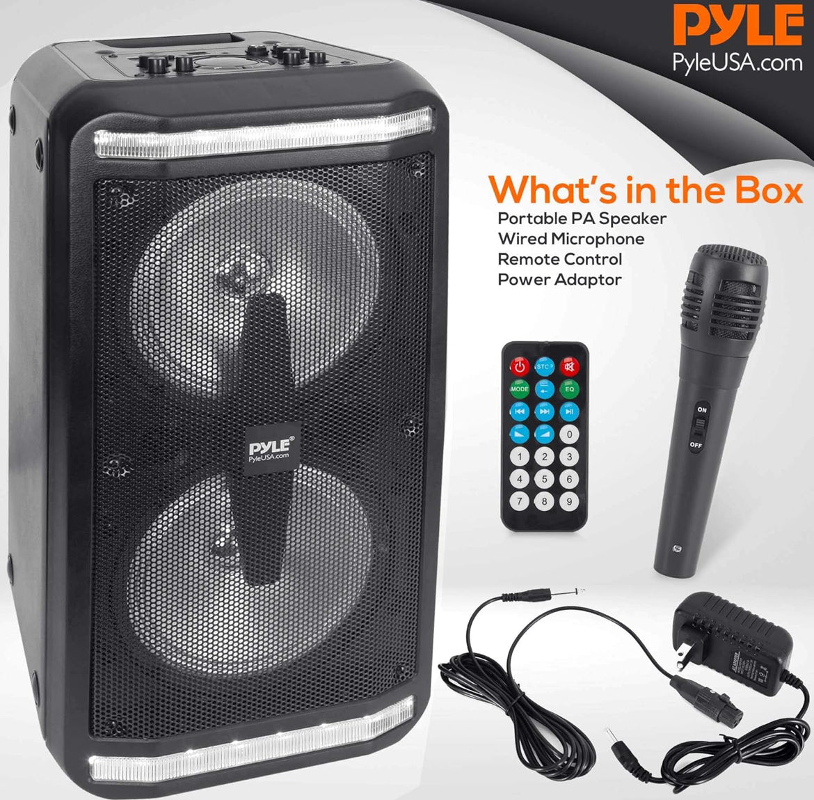 Portable Bluetooth Speaker & Karaoke Speaker System with Wired Mic, Built-in LED Party Lights, MP3/USB, FM Radio (6.5’’ Subwoofers, 500 Watt MAX)