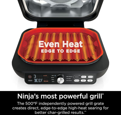 Ninja IG651 Foodi Smart XL Pro 7-in-1 Binnebraaier/Rooster Kombinasie, gebruik Oop of Toe, Lugbraai, Dehidreer en Meer, Pro Power-rooster, Plat Bo, Crisper, Slim Termometer, Swart