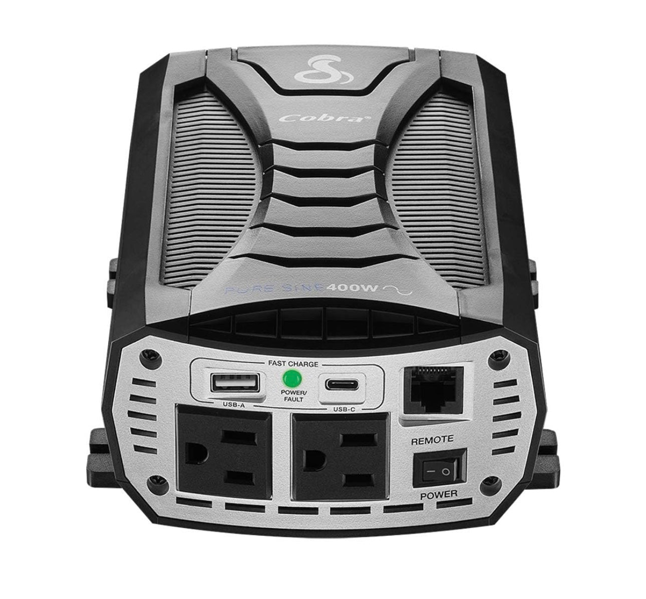 Cobra PURE SINE 400W Kragomskakelaar - Draagbaar, 2 Geaarde WS-afsetpunte, 2 Vinnige Laai-USB-poorte en Afstandbeheerder (CPIALCDG1) Versoenbaar