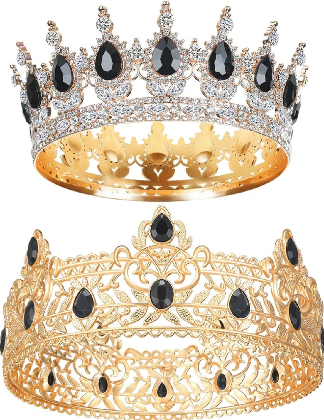 2 Stuks Prom Koning en Koningin Krone vir Mans Vroue Koning Koningin Krone Tiara met Strass vir Trou Verjaarsdag Grad (Swart Goud, Swart Styl)