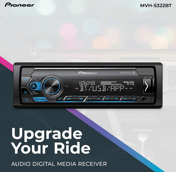 Pioneer MVH-S322BT 1-Din Car Stereo with Bluetooth, USB, AM/FM Radio
Digital Media Receiver, Color Change, 50W x 4 Output, 13-Band EQ, iPhone/Android Compatible, Front/Rear/SW Selectable RCA