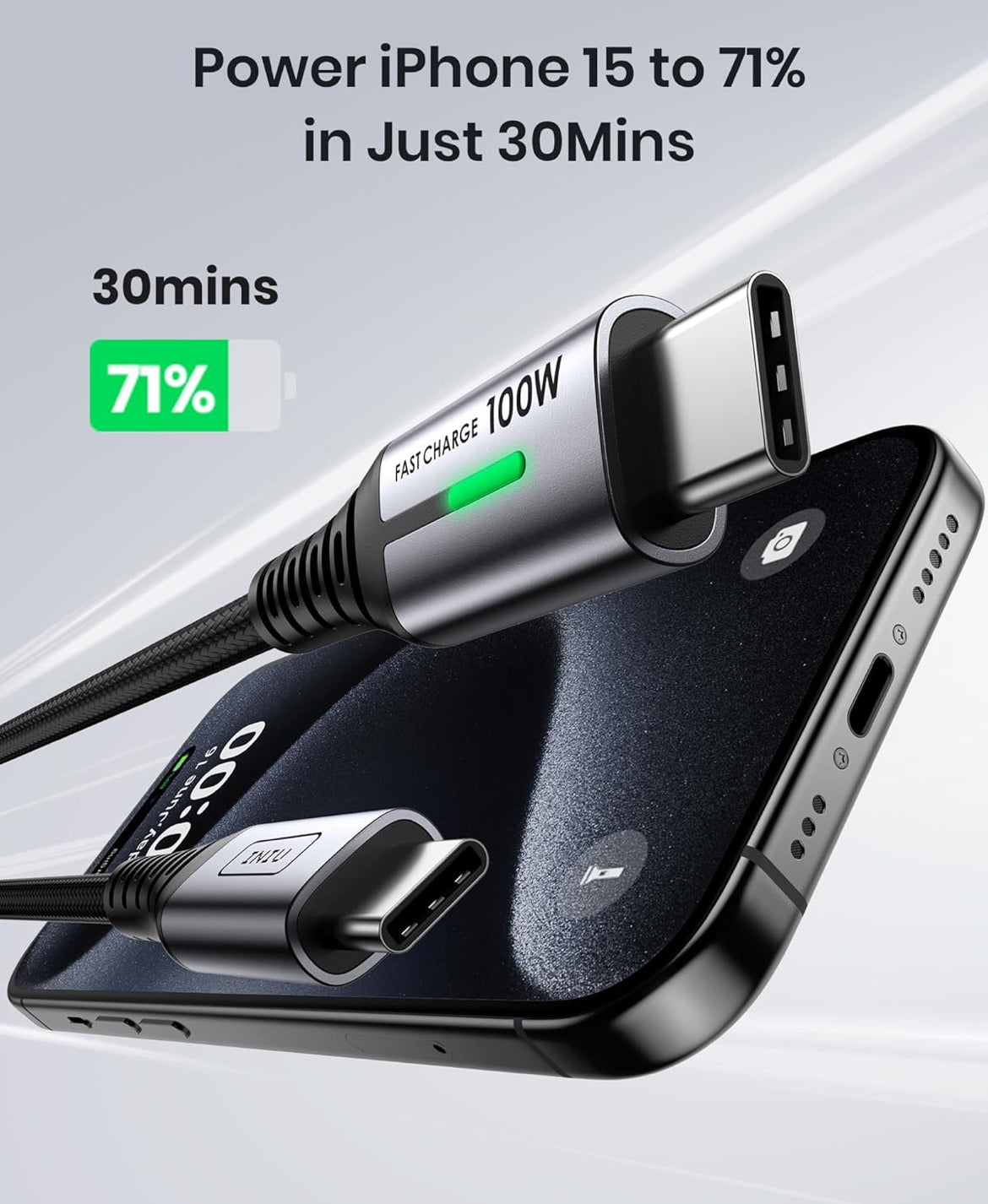 INIU 100W USB C to USB C Cable, [1ft, Black] Short USB C Fast Charger Cable for iPhone 15 Pro Max, Samsung Galaxy S24, MacBook Pro 14, iPad Pro and More.