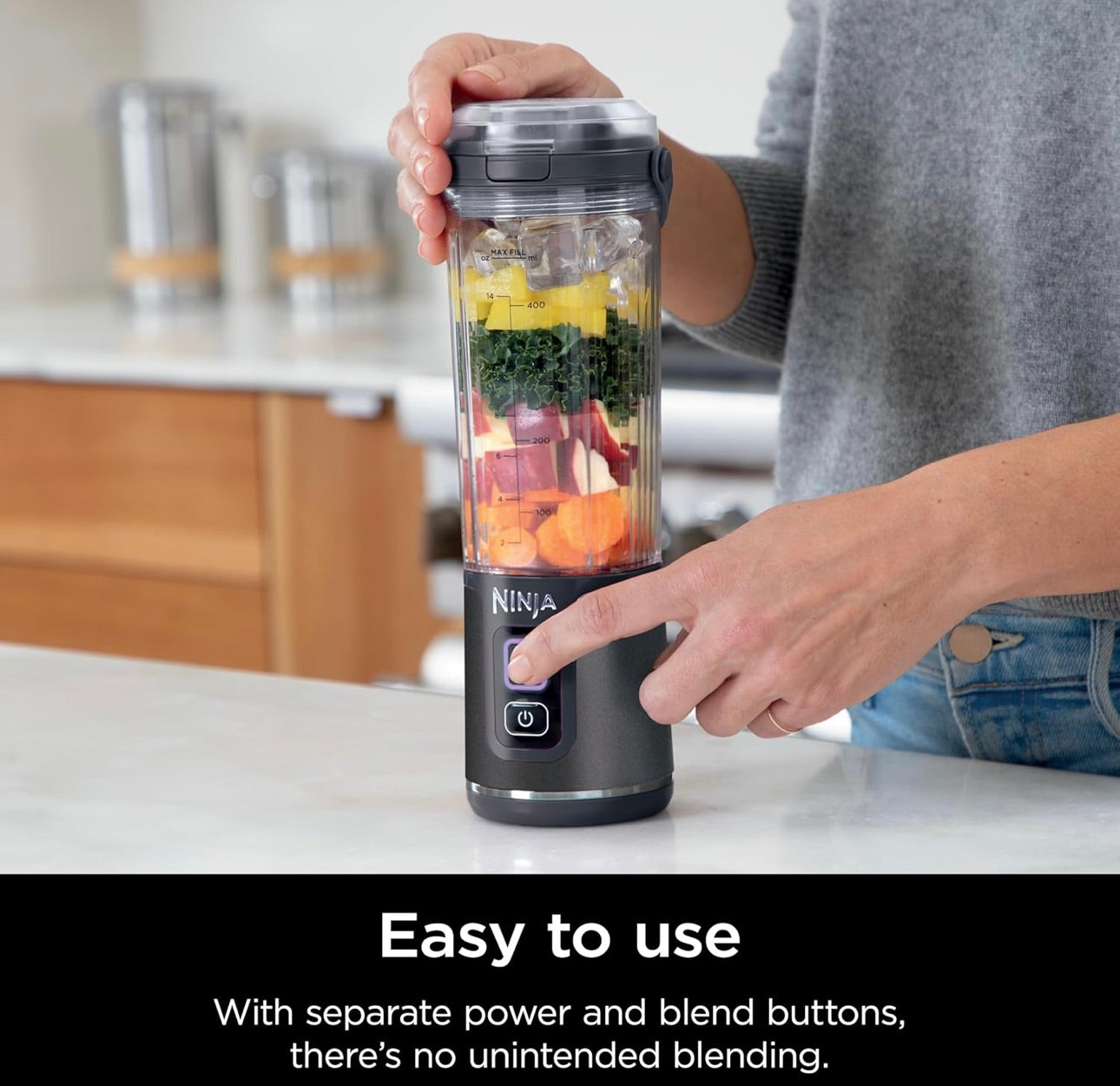 Ninja Blast Portable Blender, Cordless, 18oz. Vessel, Personal Blender BPA Free, Leakproof-Lid and Sip Spout, USB-C Rechargeable, Dishwasher Safe, Metallic - Black BC151MB