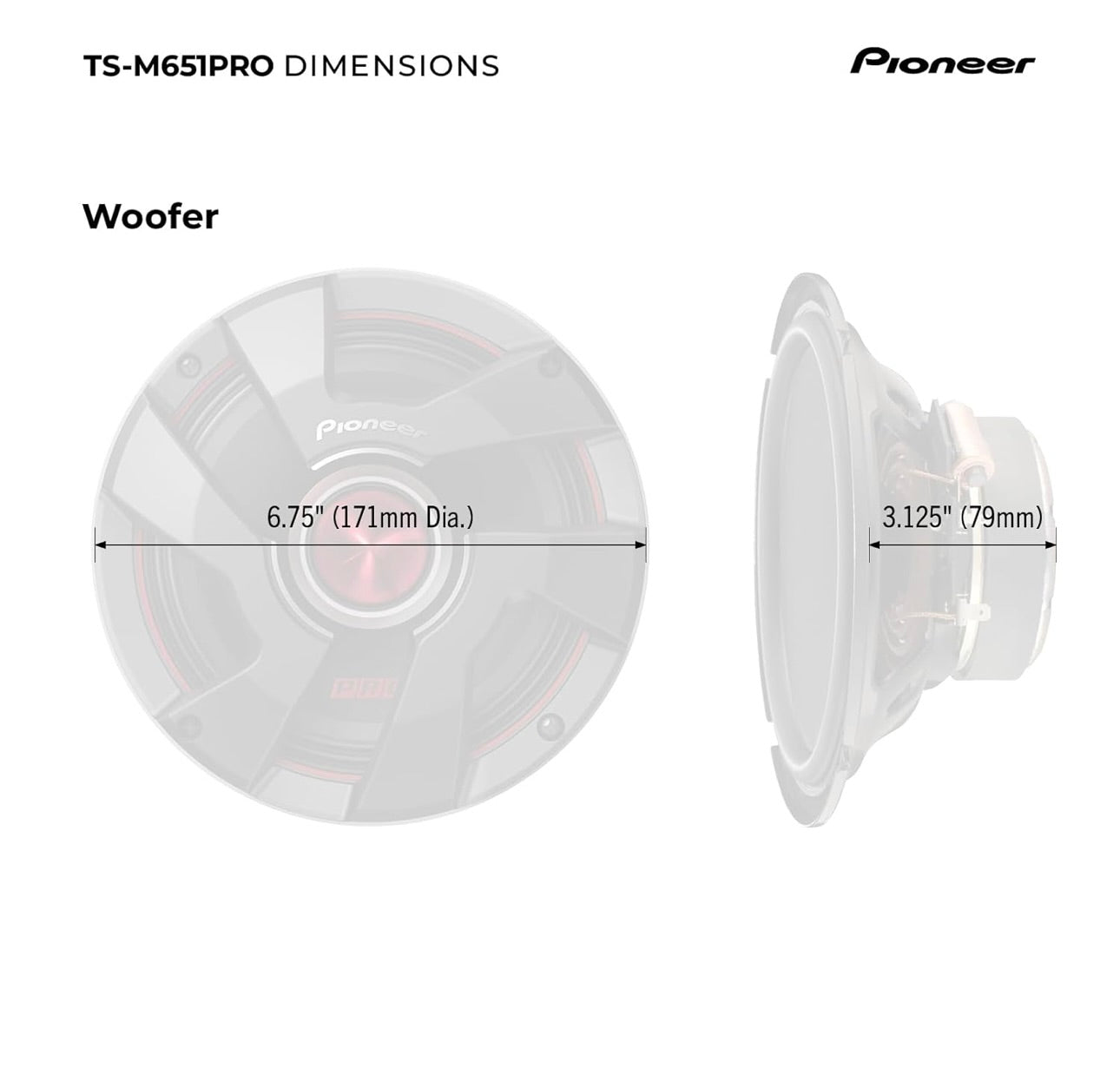 Pioneer TS-M651PRO, Oudio Luidsprekers vir Motors, Volreeks, Helder Klankgehalte, Maklike Installasie en Verbeterde Bassweergawe, 6-1/2” Luidsprekers