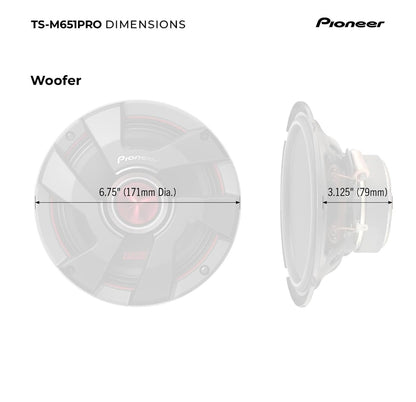 Pioneer TS-M651PRO, Oudio Luidsprekers vir Motors, Volreeks, Helder Klankgehalte, Maklike Installasie en Verbeterde Bassweergawe, 6-1/2” Luidsprekers