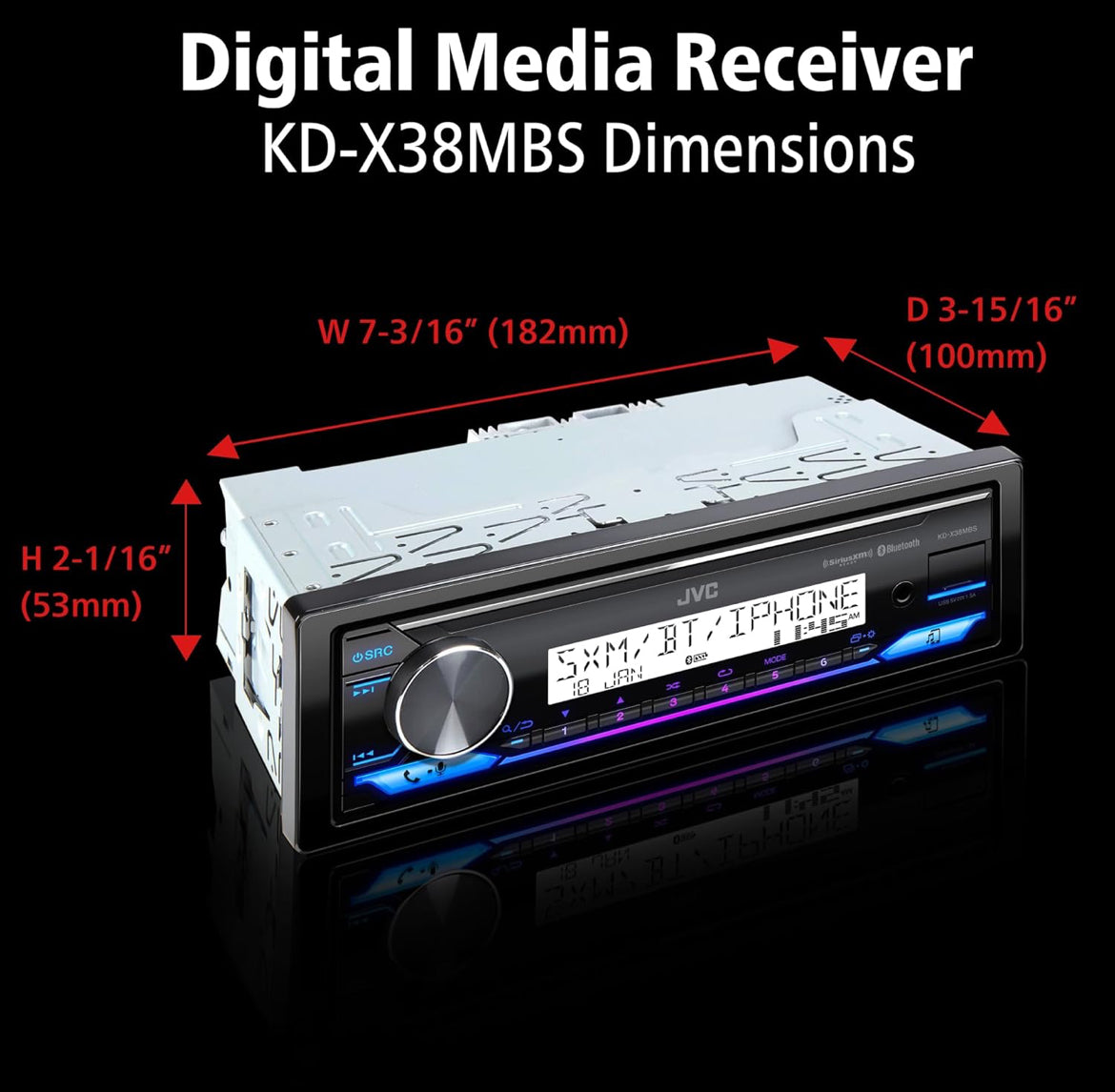 JVC KD-X38MBS Car & Marine Digital Media Receiver with Bluetooth, USB, SiriusXM Ready, Compatible with Amazon Alexa, Conformal Coated PCB