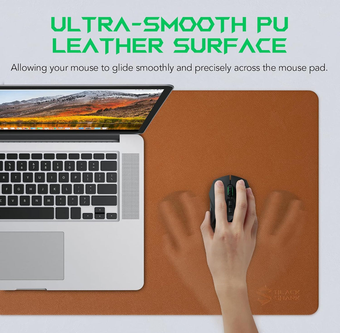 Black Shark Non-Slip Desk Mat, Gaming Mouse Pad (23.6" x 13.7" x 0.12")- Manta P8 Brown