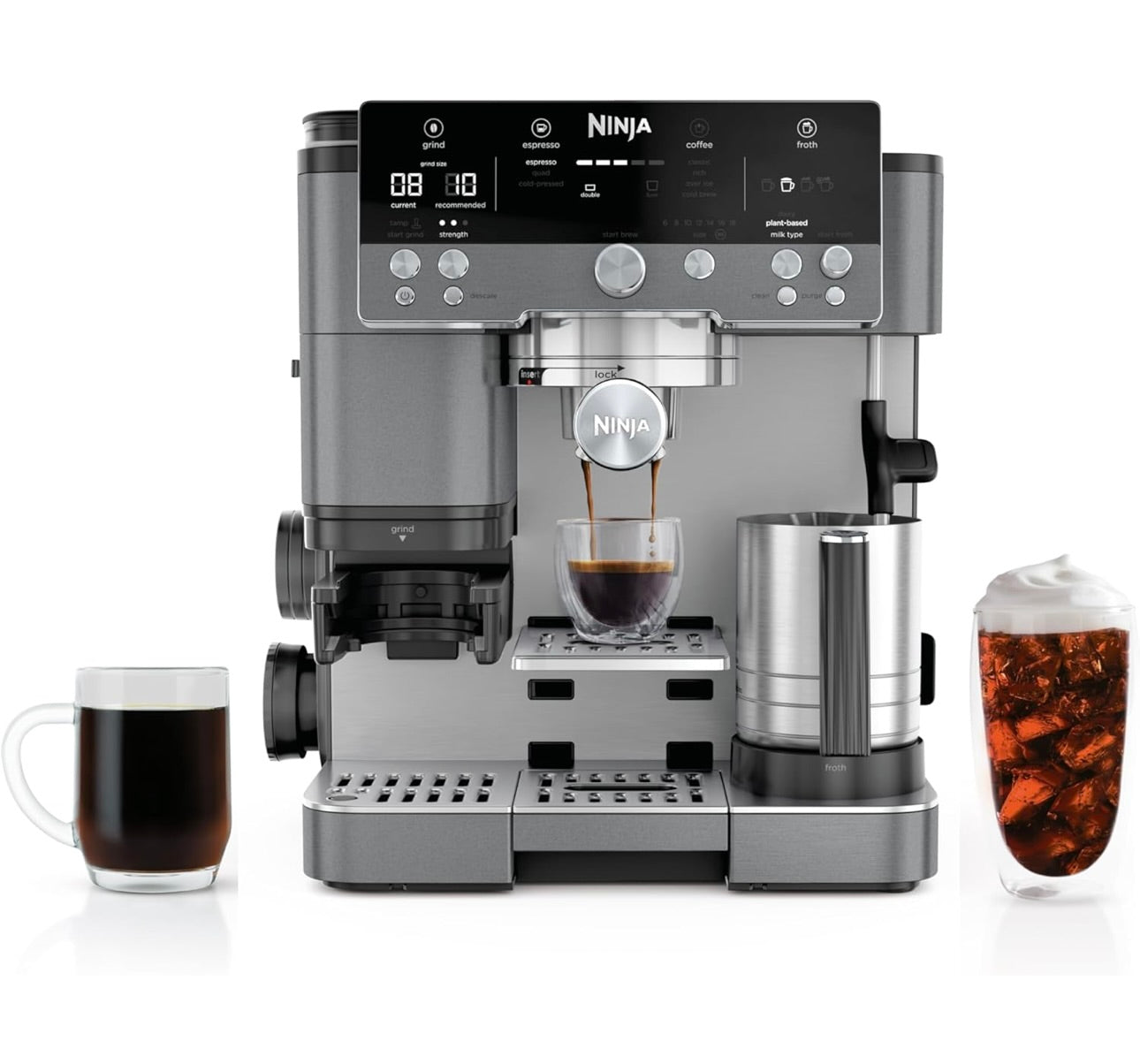 Ninja Luxe Cafe Premier Series, Espresso Machine, Drip Coffee, Rapid Cold Brew, Integrated Grinder, Hands-Free Frother