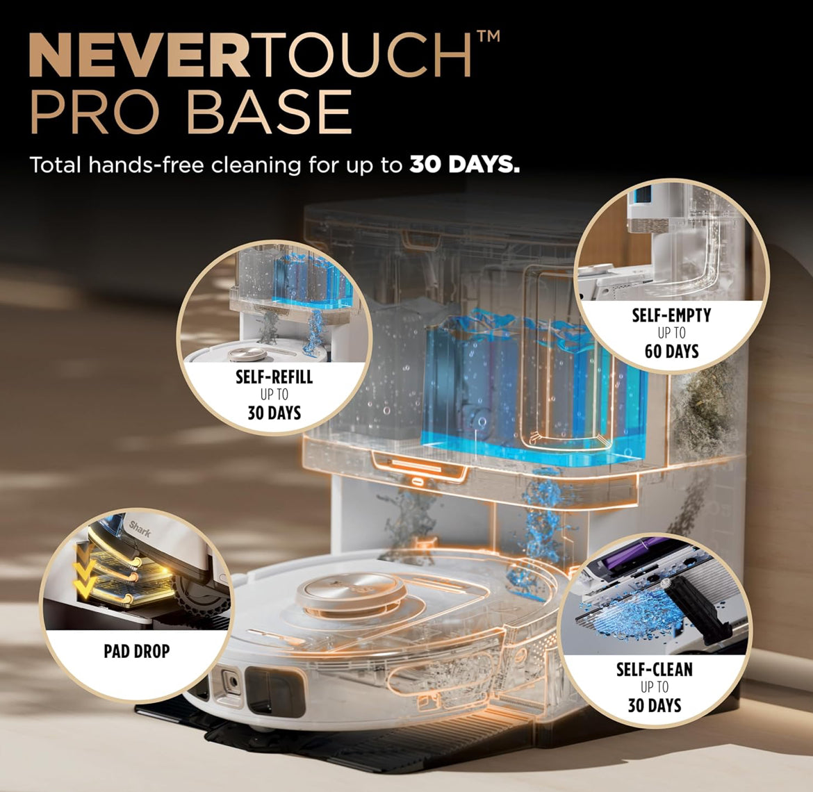Shark Robot Vacuum & Mop Combo, PowerDetect NeverTouch Pro, Self-Emptying - NEW