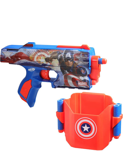 Nerf Marvel Captain America Dart Blaster, 10 Elite Darts, Holster, Toy Foam Blasters for 8 Year Old Boys & Girls & Up