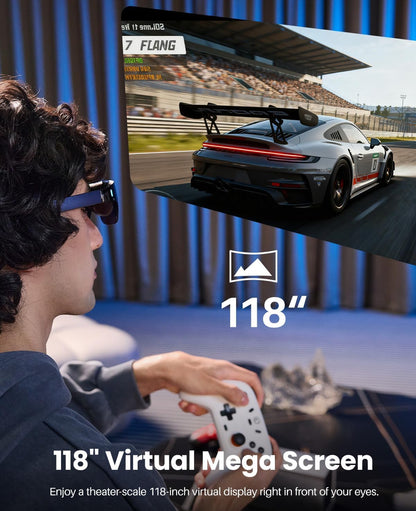 TOZO VIZO V1 AR Glasses with Ultra-Bright Display, Built-in Stereo Speakers, Adjustable Myopia Correction (0–500°), 118" Virtual Mega Screen, 2D/3D Mode Switching Compatible for iPhone/Mac/PC