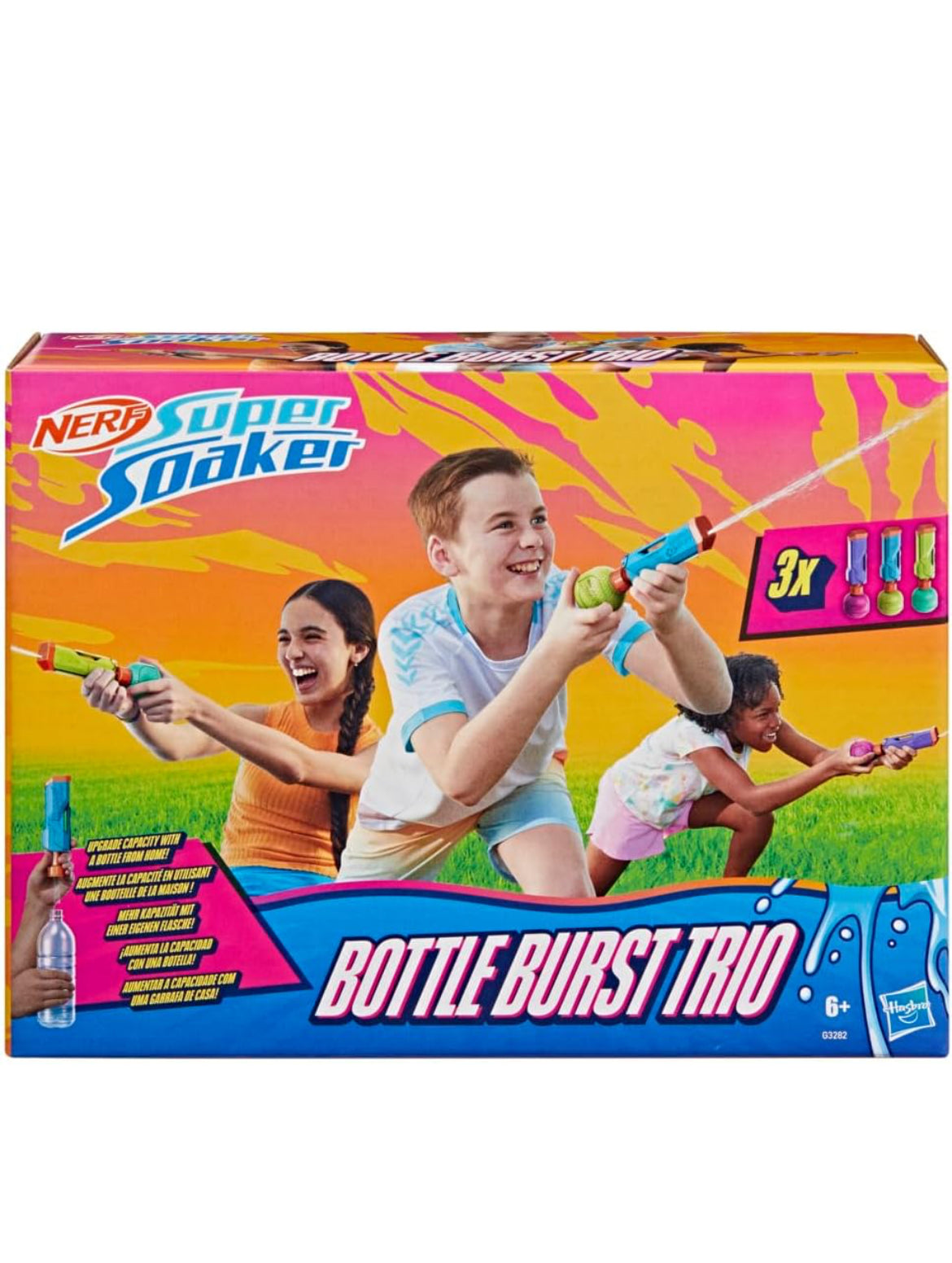 Nerf Super Soaker Bottle Burst Trio | 3 Pump Action Water Toys | Removable 4 Fl. Oz. Capacity Bottles | Kids Outdoor Toys | Ages 6+