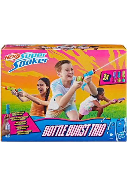 Nerf Super Soaker Bottle Burst Trio | 3 Pump Action Water Toys | Removable 4 Fl. Oz. Capacity Bottles | Kids Outdoor Toys | Ages 6+