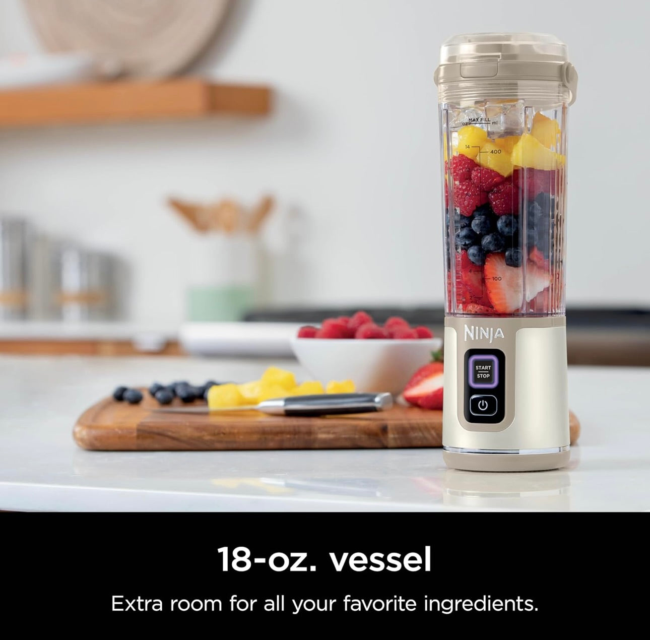 Ninja Blast Portable Blender, Cordless, 18oz. Vessel, Personal Blender BPA Free, Leakproof Lid & Sip Spout, USB-C Rechargeable, Dishwasher Safe Parts - Cream Sand (BC151CS)