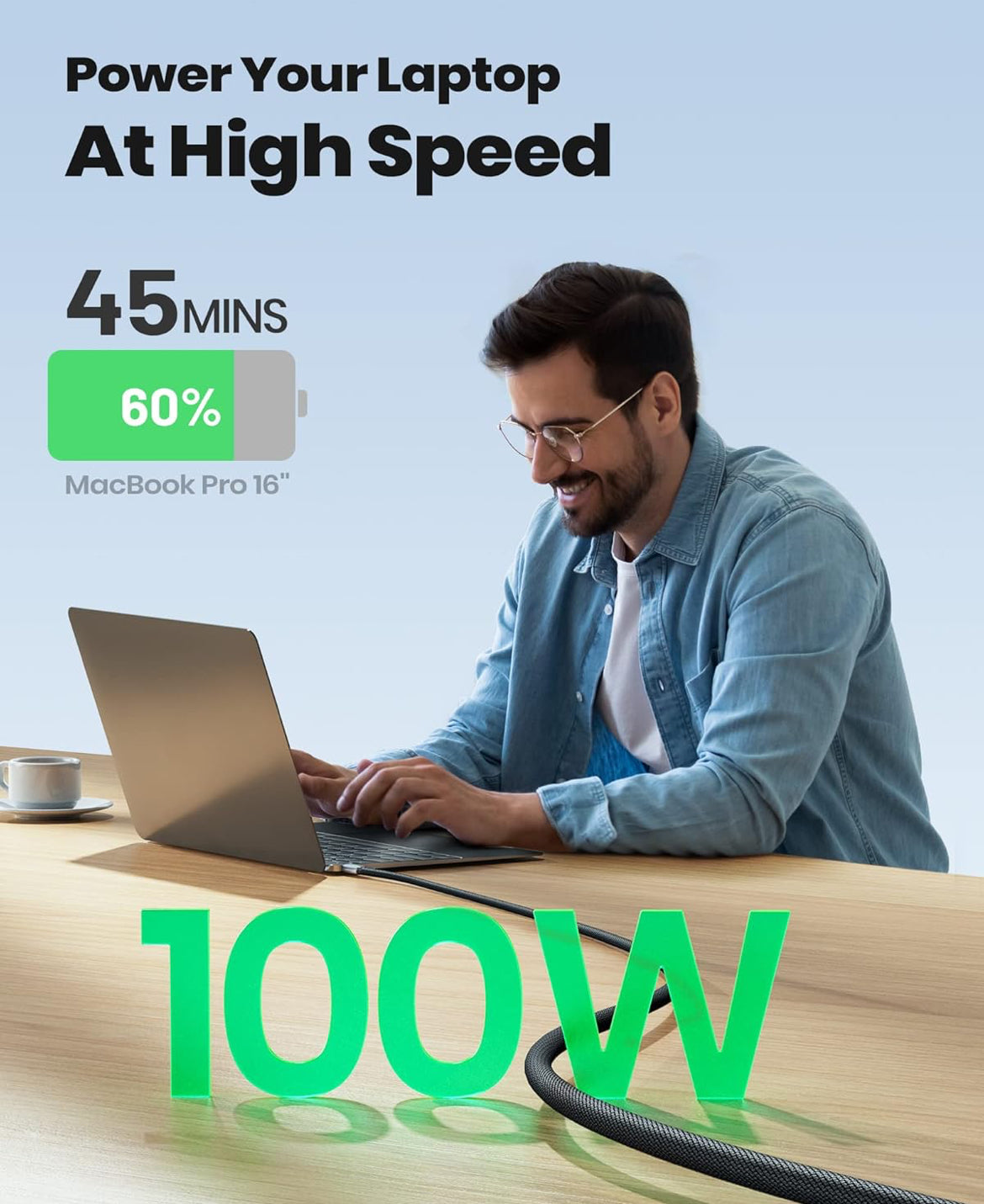 INIU 100W USB C to USB C Cable, [1ft, Black] Short USB C Fast Charger Cable for iPhone 15 Pro Max, Samsung Galaxy S24, MacBook Pro 14, iPad Pro and More.