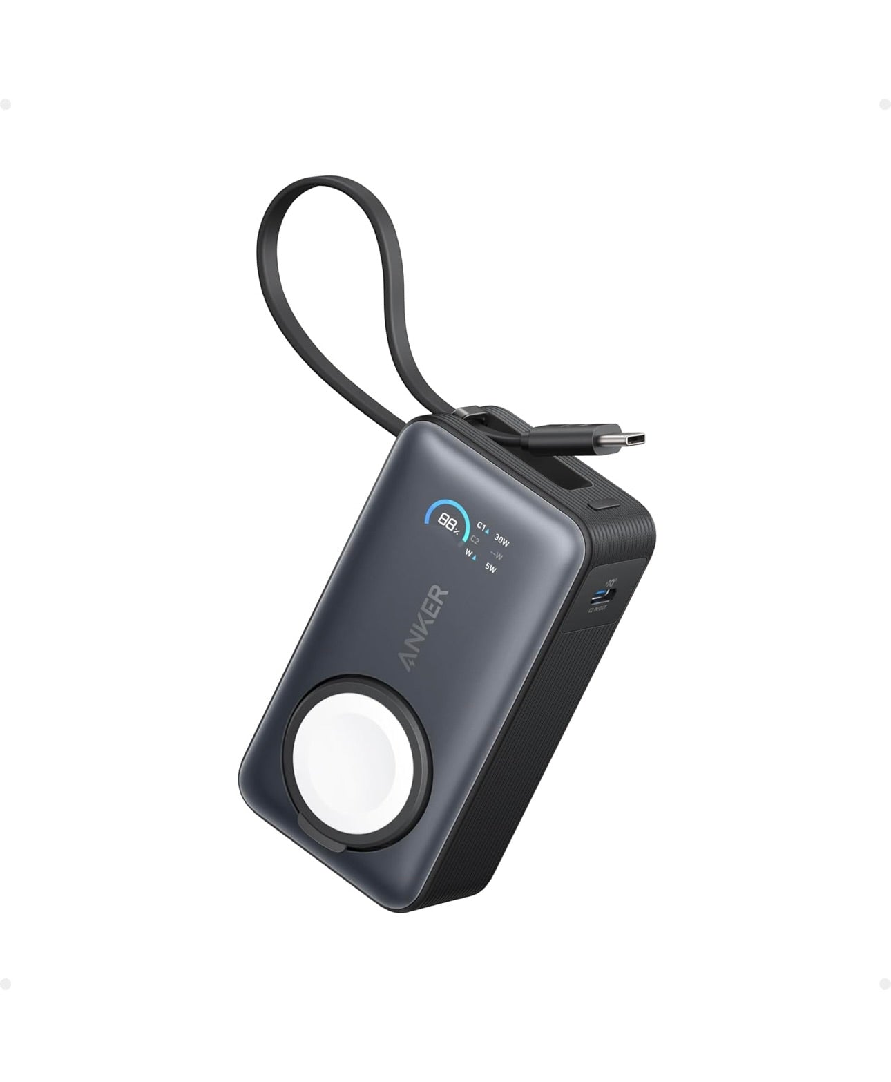 Anker MagGo Power Bank for Apple Watch, Officially Certified, 10,000 mAh Compact Battery - Black