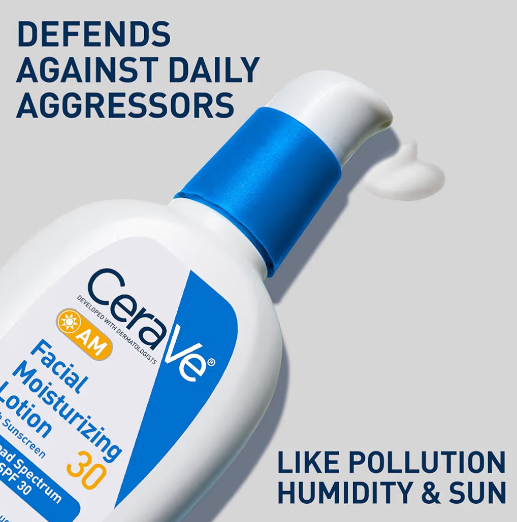 CeraVe AM Gesigsbevogtigende Lotion SPF 30, Olievrye Gesigsbevogtiger Hialuroonsuur, Niasienamied & Skeramiede (89 ml)