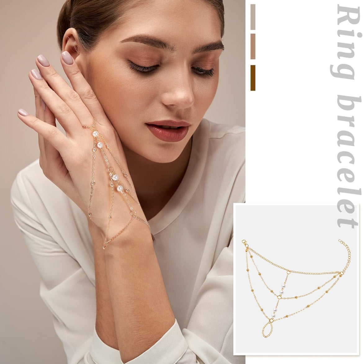 3 STUKS Ringarmband Handketting Goue Lae Vingerring Handkettings Kwassie Stapelbare Armbande vir Vroue Mode Liggaamjuwele Verstelbare Geskenke vir Haar 3 Style