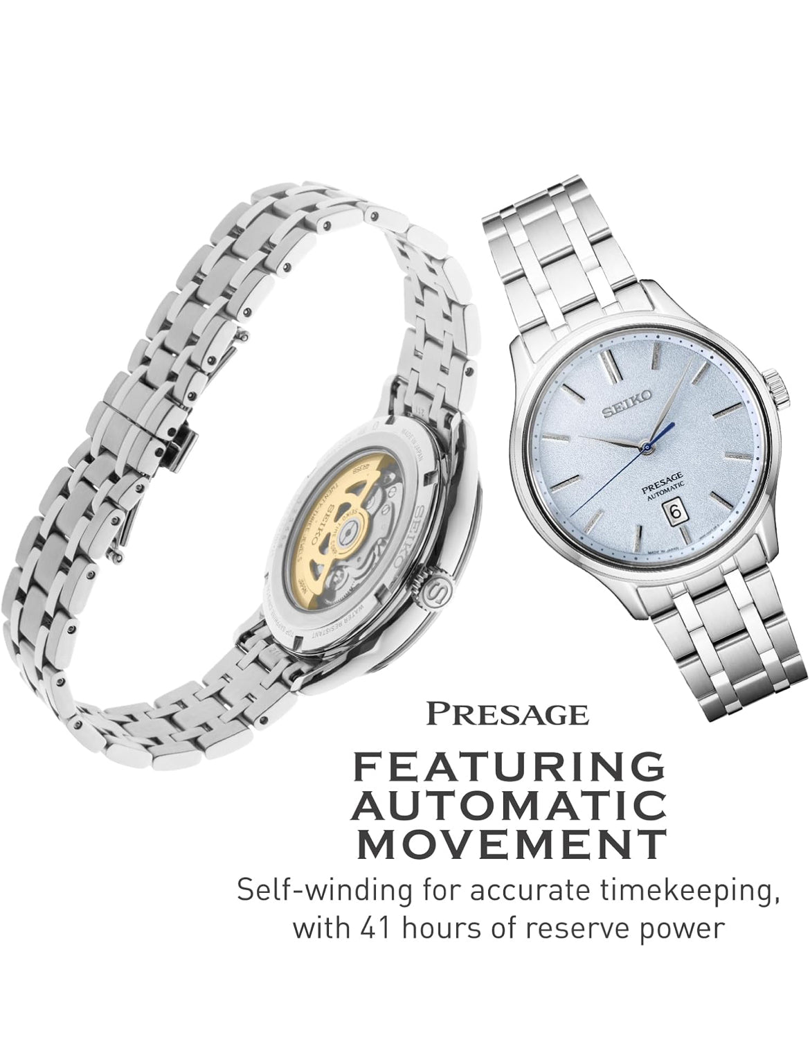 SEIKO Presage Versameling - Bloupatroon Steenwyserplaat - Vlekvrye Staalhorlosieband, Saffierglas Vertoon - Waterbestand 30M