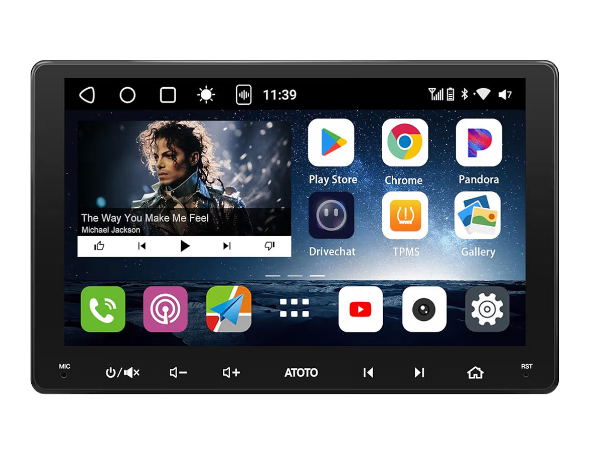 9" Dubbel-Din Kar Stereo Draadloos CarPlay & Android Auto QLED Raakskerm, Dubbele Bluetooth, GPS Nasporing