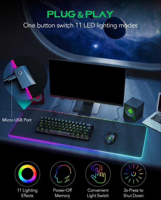 Black Shark RGB 35.4"x15.75"x0.15" Extended Desk Mat with Smooth Surface Manta P7