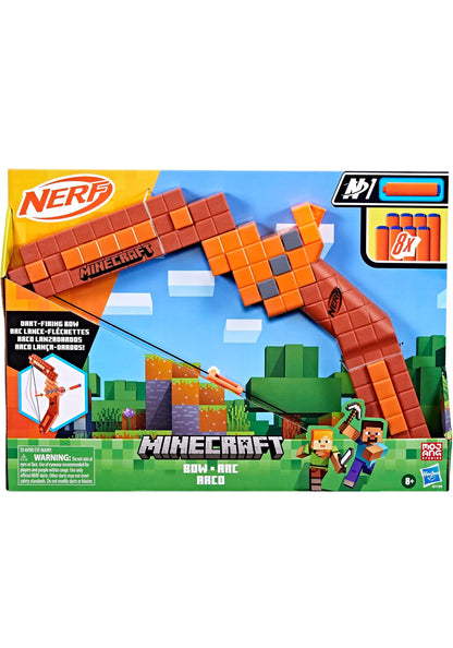 Nerf Minecraft Bow Dart Blaster, Pull-Back String Priming, 8 N1 Darts Compatible Only N1 Dart Blasters, Ages 8+