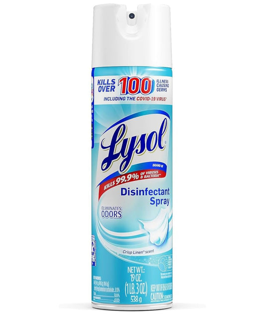 Lysol Ontsmettingssproei, Huishoudelike Noodsaaklike Skoonmaakbenodigdhede, Veeldoelige Kamersproei, Antibakteriese Ontsmettingsmiddelsproei, Bekleedselontreuker, Huis en Badkamer, Crisp Linen, 19 Fl Oz