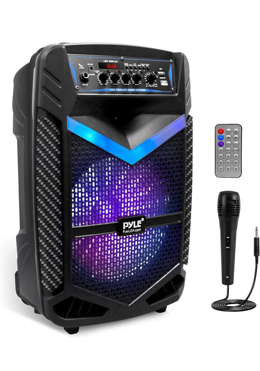 Portable Bluetooth PA Speaker System  600W Rechargeable 10” Subwoofer 1” Tweeter, Recording Function, Mic In Party Lights USB/SD Radio