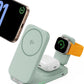 INIU 3 in 1 Wireless Charging Station, Qi2 Certified Magnetic Travel Charger for Apple Multiple Devices, Foldable Charger Stand for Apple iPhone 16 15 14 13 12 Series Watch AirPods (Green)