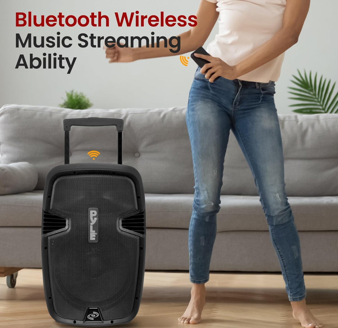 Draagbare Bluetooth PA Luidsprekerstelsel - 1000W Koordlose Karaoke Luidspreker met 12” Subwoofer, USB/SD/MP3/FM - Sluit Dubbele UHF Mikrofoon, Afstandbeheer, Rolwiele in