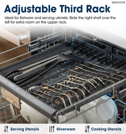 SHARP SDW6767HS Smart Dishwasher Works with Alexa. Includes LED Interior lights, Stainless Steel interior, Heated Dry with Fan Assist, Wash Zone cleans half load on either rack, Adjustable Third Rack