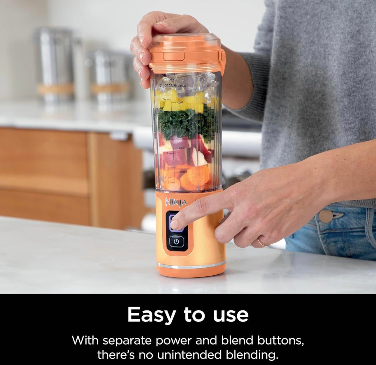 Ninja Blast Portable Blender, Cordless, 18oz. Vessel, Personal Blender BPA Free, Leakproof Lid & Sip Spout, USB-C Rechargeable, Dishwasher Safe Parts - Orange Apricot (BC151AO)