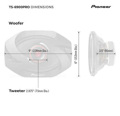 Pioneer TS-6900PRO, 2-rigting-motorluidsprekers, Volreeks, Helder Klankgehalte, Maklike Installasie en Verbeterde Basreaksie, 6” x 9” Luidsprekers