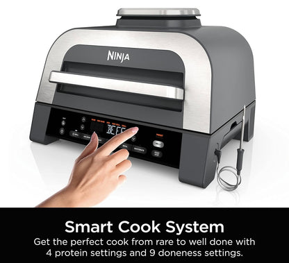 Ninja DG551 Foodi Smart XL 6-in-1 Binnebraaier met Lugbraai, Rooster, Bak, Braai en Dehidreer, Foodi Slim Termometer, 2de Generasie, Swart/Silwer