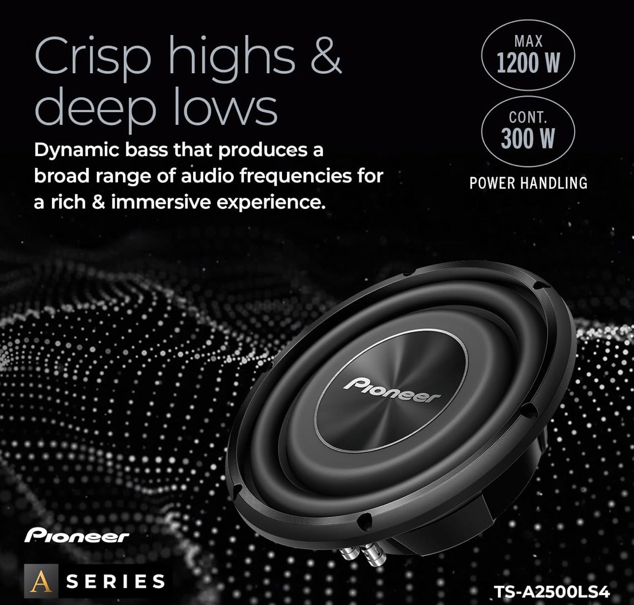 Pioneer TS-A2500LS4 10” Vlakmontering Komponent Subwoofer, 1200 Watt Maks Krag