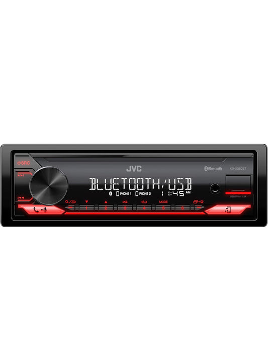 JVC KD-X280BT Bluetooth Motorradio met USB-poort – AM/FM-radio, MP3-speler, Hoëkontras LCD, 50 Watt, Afneembare Voorpaneel – Enkel DIN – 13-band EQ