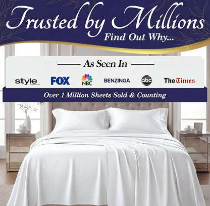 DECOLURE 100% Viscose Derived from Bamboo Sheets Queen Size - Luxury 4 Pc Naturally Cooling Sheets, Ultra Soft Bed Set - Deep 17" Pockets, Durable Double Stitching, Oeko Tex Standard (White)