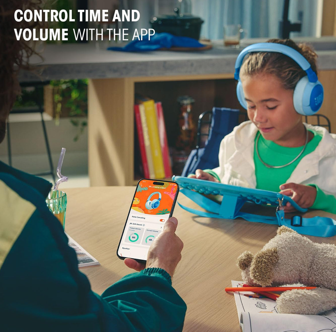 JBL Junior 470NC - Wireless Over-Ear Noise Cancelling Kids Headphones Safe Sound (<85dB), Fit for Kids, Parental Control with Customizable Volume & Playtime and 50Hr Battery Life (White)
