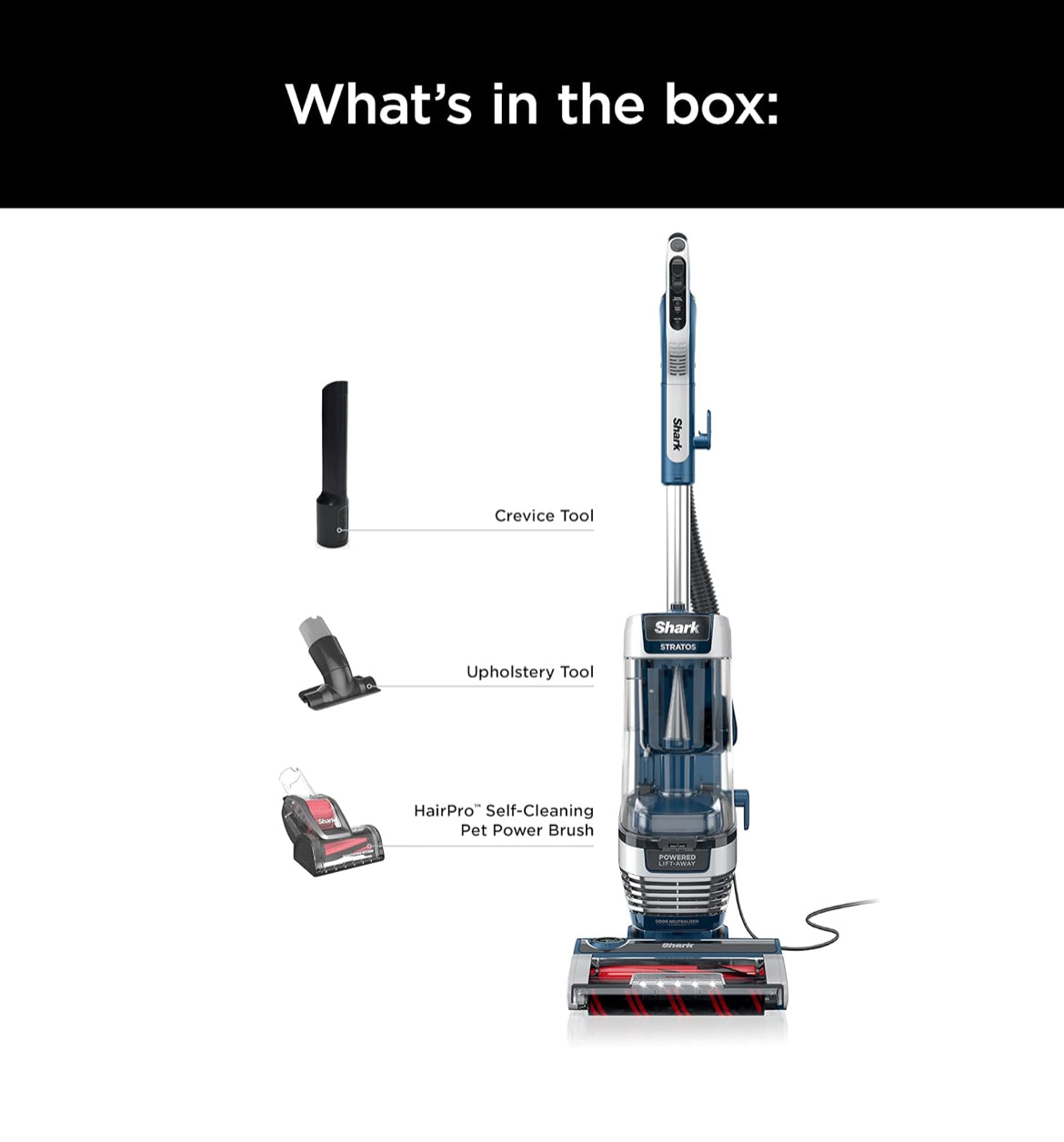 Shark Upright Vacuum, Stratos with DuoClean PowerFins, HairPro, Powered Lift-Away - NEW