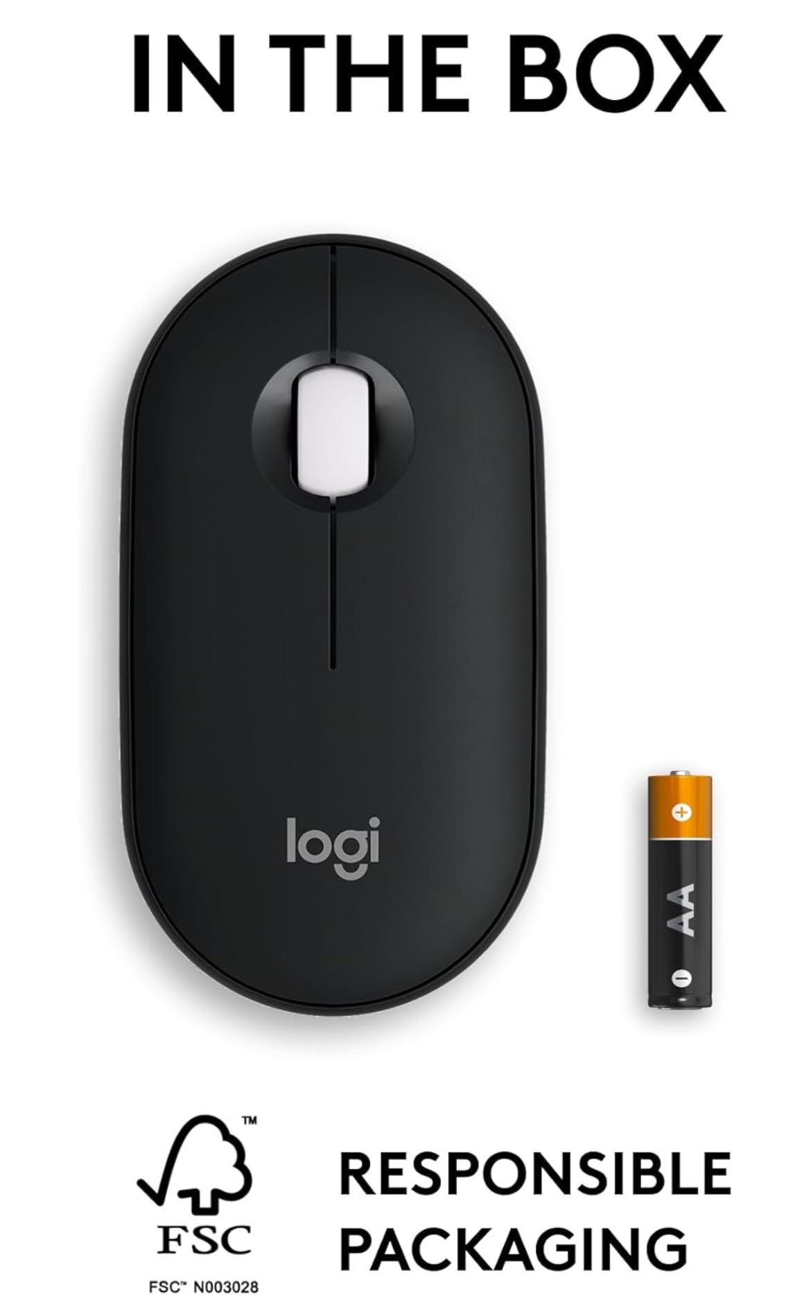 Logitech Pebble Muis 2 M350s Slank Bluetooth Draadlose Muis, Draagbaar, Liggewig, Aanpasbare Knoppie, Stil Kliek, Maklike Wisseling vir Windows, macOS, iPadOS, Android, Chrome OS - Swart