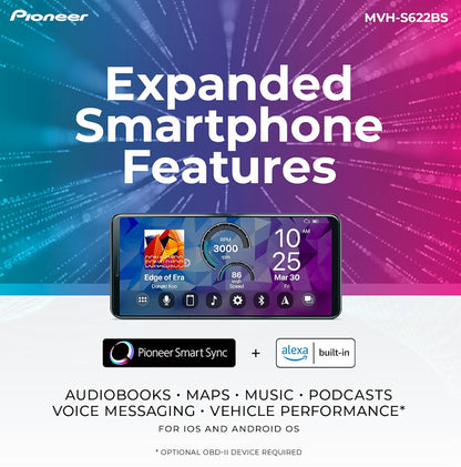 Pioneer MVH-S622BS Double Din Car Stereo with Bluetooth, USB
Digital Media Receiver, SiriusXM, Color Change, FLAC, Voice Control, 50W x 4 Output, 13-Band EQ, AM/FM, Hi-Volt RCA Preouts